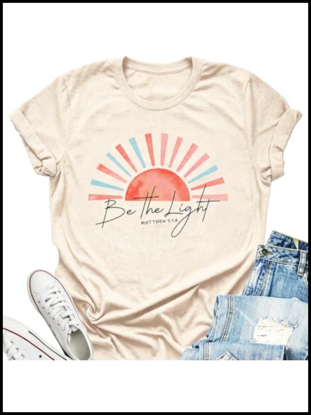 Christian Be The Light Graphic Tee Women Short Sleeve Crew Neck T-Shirt